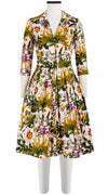 Audrey Dress #1 Shirt Collar 3/4 Sleeve Cotton Stretch (Goldenrod Flower)