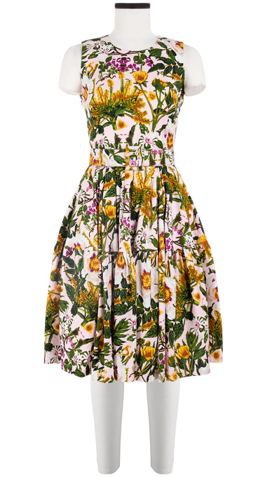 Rose Dress Crew Neck Sleeveless Cotton Stretch (Goldenrod Flower)