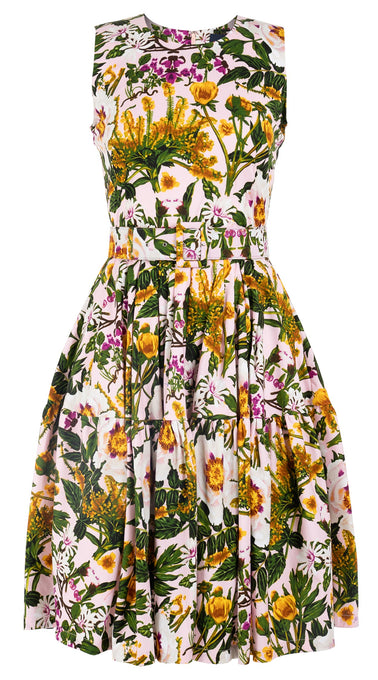 Rose Dress Crew Neck Sleeveless Cotton Stretch (Goldenrod Flower)