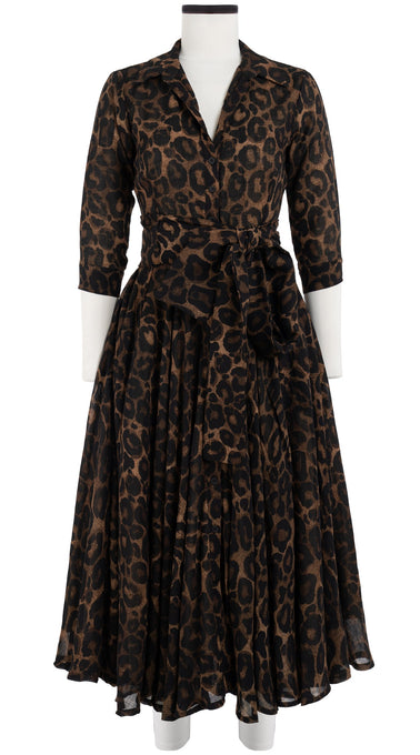 Aster Dress Shirt Collar 3/4 Sleeve Midi Length Wool Musola (Goldleaf Leopard)
