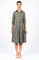 Audrey Dress #1 Shirt Collar 3/4 Sleeve Long Length Cotton Stretch (Gotico Beige)
