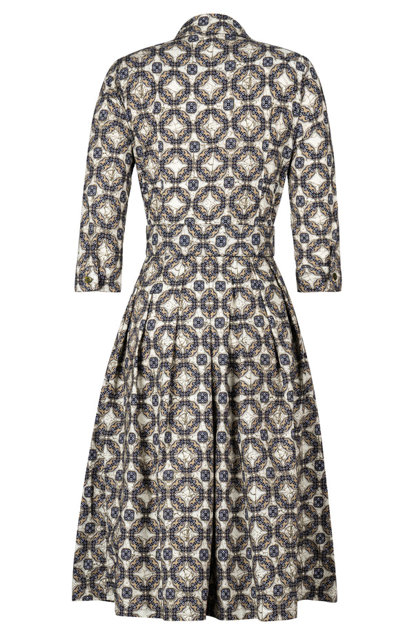 Audrey Dress #1 Shirt Collar 3/4 Sleeve Long Length Cotton Stretch (Gotico Beige)