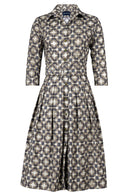 Audrey Dress #1 Shirt Collar 3/4 Sleeve Long Length Cotton Stretch (Gotico Beige)