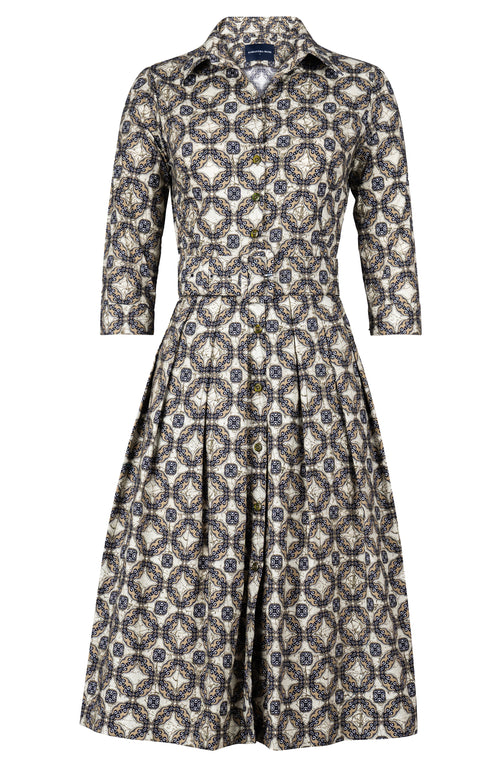 Audrey Dress #1 Shirt Collar 3/4 Sleeve Long Length Cotton Stretch (Gotico Beige)