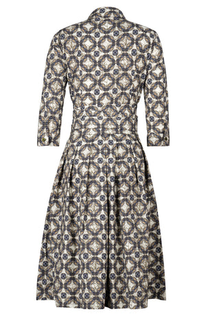 Audrey Dress #1 Shirt Collar 3/4 Sleeve Long Length Cotton Stretch (Gotico Beige)