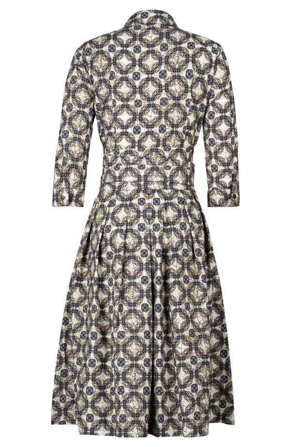 Audrey Dress #1 Shirt Collar 3/4 Sleeve Long Length Cotton Stretch (Gotico Beige)