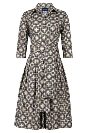 Audrey Dress #1 Shirt Collar 3/4 Sleeve Long Length Cotton Stretch (Gotico Beige)