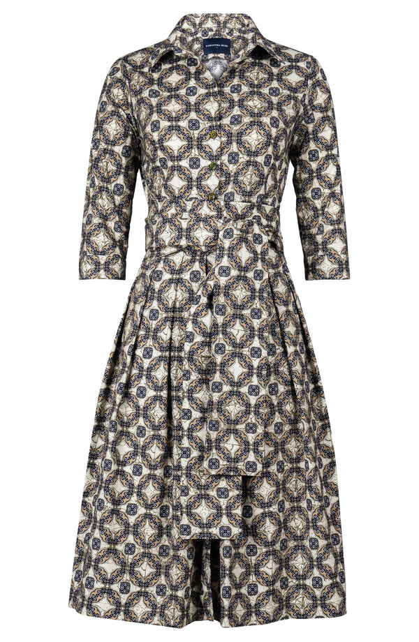 Audrey Dress #1 Shirt Collar 3/4 Sleeve Long Length Cotton Stretch (Gotico Beige)