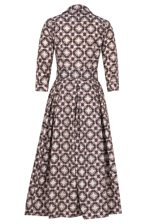 Audrey Dress #7 Shirt Collar 3/4 Sleeve Midi Plus Length Poliamide Taffta (Gotico Beige)