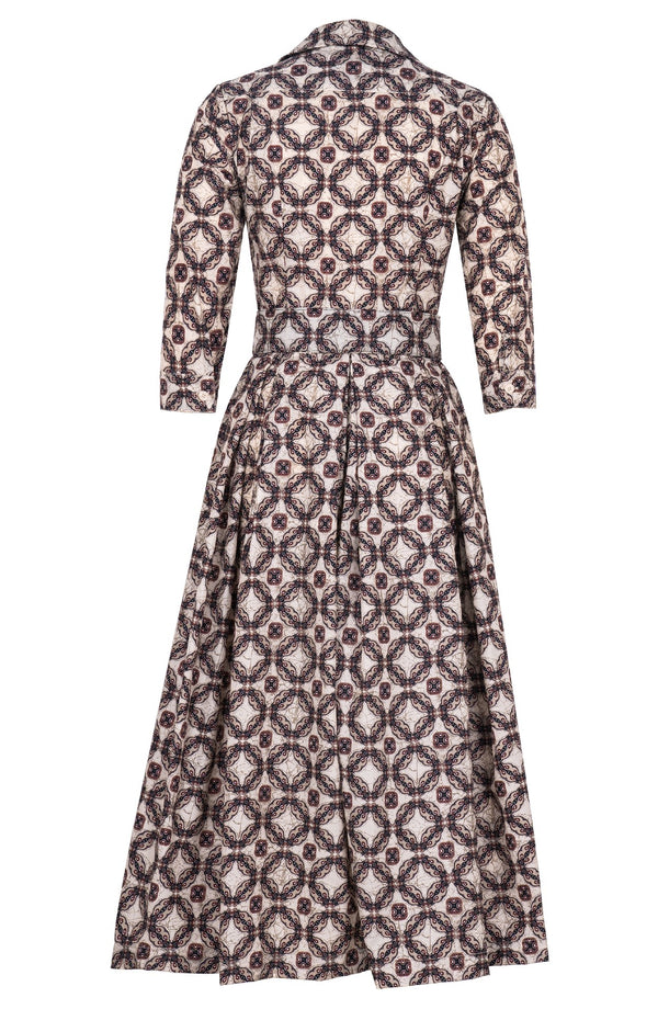 Audrey Dress #7 Shirt Collar 3/4 Sleeve Midi Plus Length Poliamide Taffta (Gotico Beige)