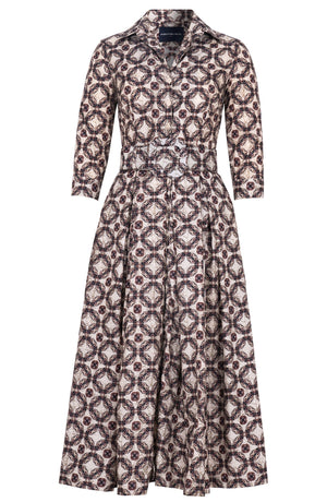 Audrey Dress #7 Shirt Collar 3/4 Sleeve Midi Plus Length Poliamide Taffta (Gotico Beige)