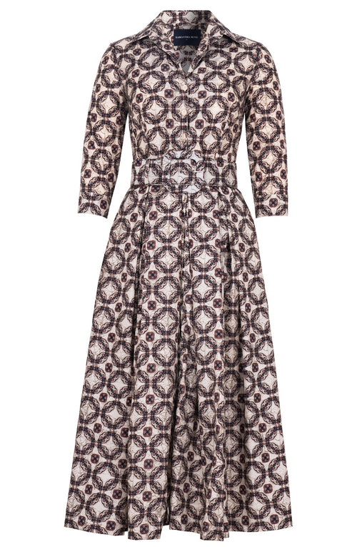 Audrey Dress #7 Shirt Collar 3/4 Sleeve Midi Plus Length Poliamide Taffta (Gotico Beige)