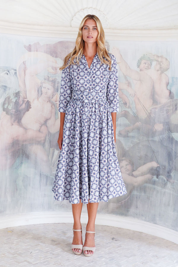 Terry Dress Shirt Collar 3/4 Sleeve Midi Plus Length Poliamide Taffta (Gotico)