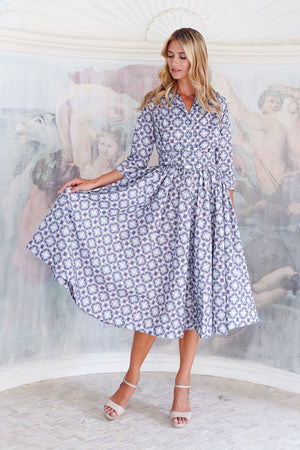 Terry Dress Shirt Collar 3/4 Sleeve Midi Plus Length Poliamide Taffta (Gotico)