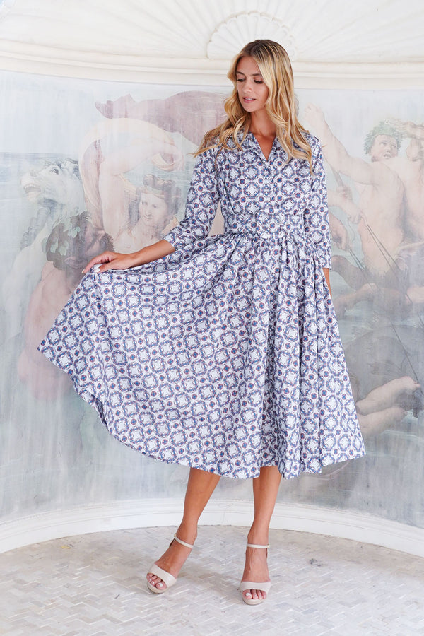 Terry Dress Shirt Collar 3/4 Sleeve Midi Plus Length Poliamide Taffta (Gotico)