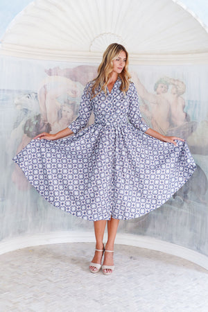 Terry Dress Shirt Collar 3/4 Sleeve Midi Plus Length Poliamide Taffta (Gotico)