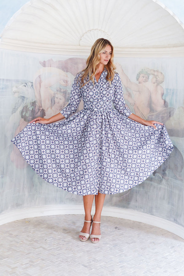 Terry Dress Shirt Collar 3/4 Sleeve Midi Plus Length Poliamide Taffta (Gotico)