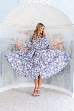 Terry Dress Shirt Collar 3/4 Sleeve Midi Plus Length Poliamide Taffta (Gotico)