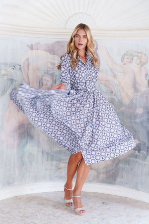 Terry Dress Shirt Collar 3/4 Sleeve Midi Plus Length Poliamide Taffta (Gotico)