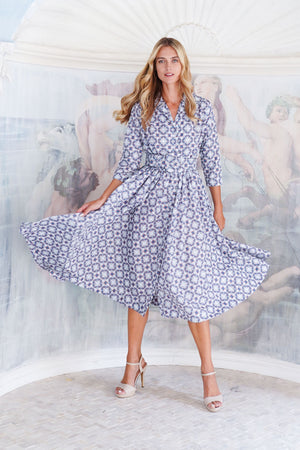 Terry Dress Shirt Collar 3/4 Sleeve Midi Plus Length Poliamide Taffta (Gotico)