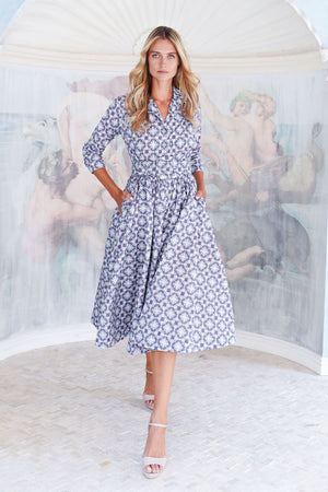 Terry Dress Shirt Collar 3/4 Sleeve Midi Plus Length Poliamide Taffta (Gotico)