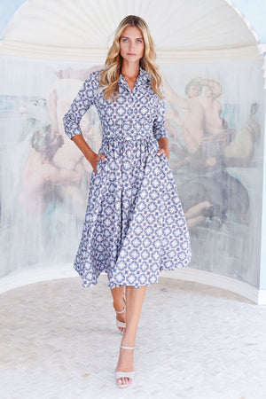 Terry Dress Shirt Collar 3/4 Sleeve Midi Plus Length Poliamide Taffta (Gotico)