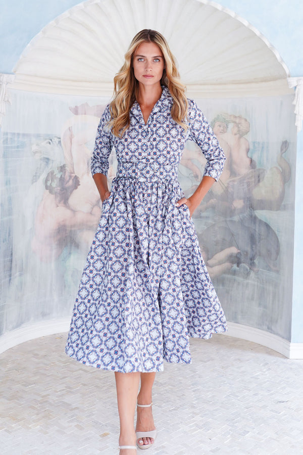 Terry Dress Shirt Collar 3/4 Sleeve Midi Plus Length Poliamide Taffta (Gotico)