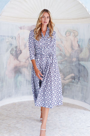 Terry Dress Shirt Collar 3/4 Sleeve Midi Plus Length Poliamide Taffta (Gotico)