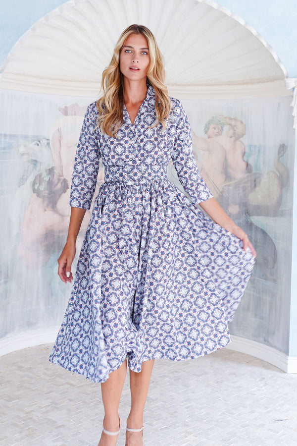 Terry Dress Shirt Collar 3/4 Sleeve Midi Plus Length Poliamide Taffta (Gotico)