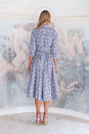 Terry Dress Shirt Collar 3/4 Sleeve Midi Plus Length Poliamide Taffta (Gotico)