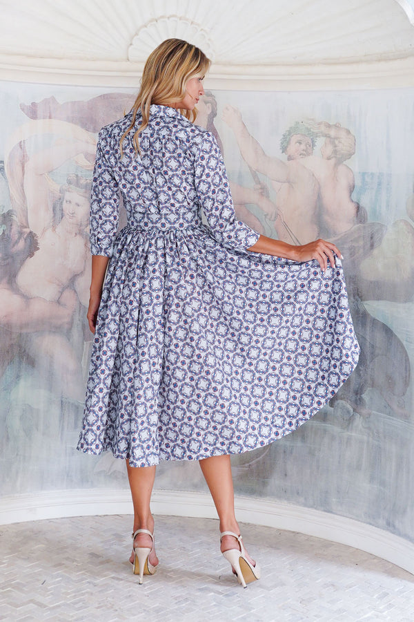 Terry Dress Shirt Collar 3/4 Sleeve Midi Plus Length Poliamide Taffta (Gotico)