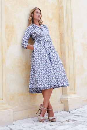 Terry Dress Shirt Collar 3/4 Sleeve Midi Plus Length Poliamide Taffta (Gotico)