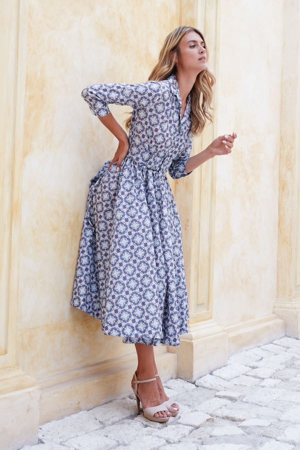 Terry Dress Shirt Collar 3/4 Sleeve Midi Plus Length Poliamide Taffta (Gotico)