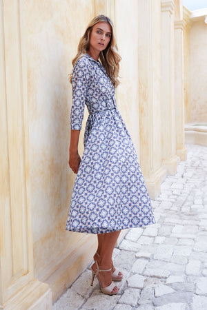 Terry Dress Shirt Collar 3/4 Sleeve Midi Plus Length Poliamide Taffta (Gotico)