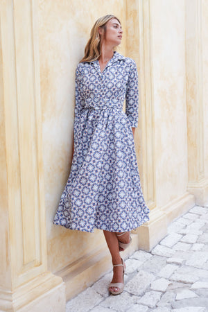 Terry Dress Shirt Collar 3/4 Sleeve Midi Plus Length Poliamide Taffta (Gotico)