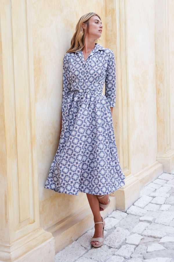 Terry Dress Shirt Collar 3/4 Sleeve Midi Plus Length Poliamide Taffta (Gotico)