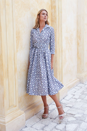 Terry Dress Shirt Collar 3/4 Sleeve Midi Plus Length Poliamide Taffta (Gotico)