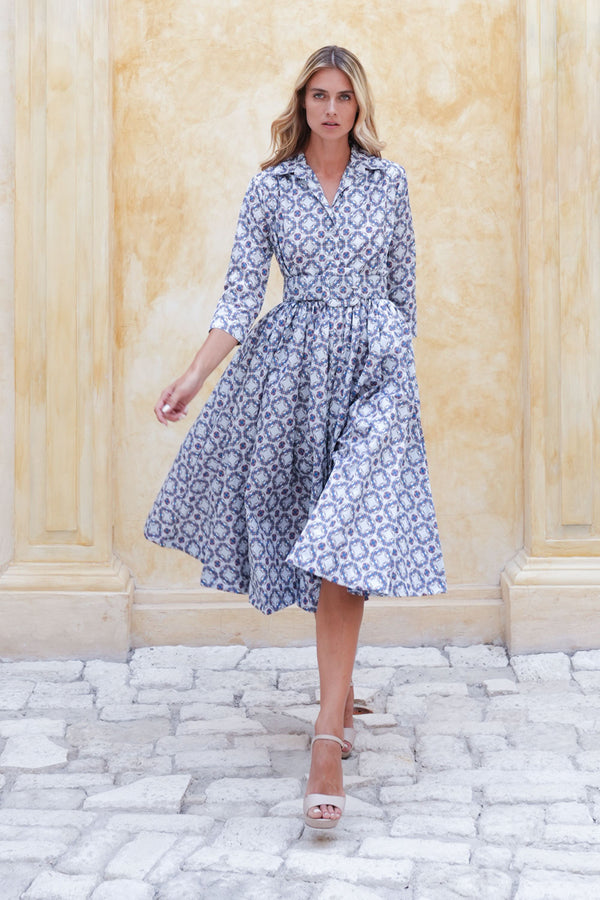 Terry Dress Shirt Collar 3/4 Sleeve Midi Plus Length Poliamide Taffta (Gotico)