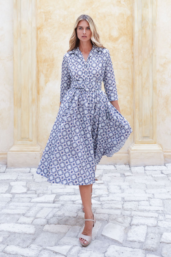 Terry Dress Shirt Collar 3/4 Sleeve Midi Plus Length Poliamide Taffta (Gotico)