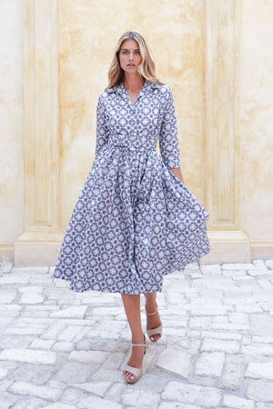 Terry Dress Shirt Collar 3/4 Sleeve Midi Plus Length Poliamide Taffta (Gotico)