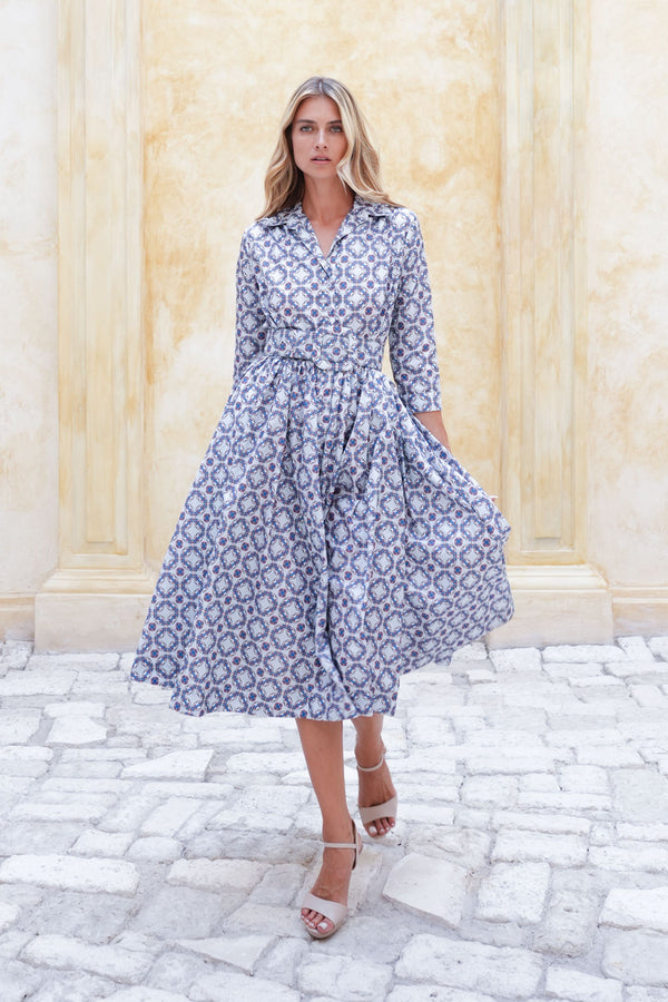 Terry Dress Shirt Collar 3/4 Sleeve Midi Plus Length Poliamide Taffta (Gotico)