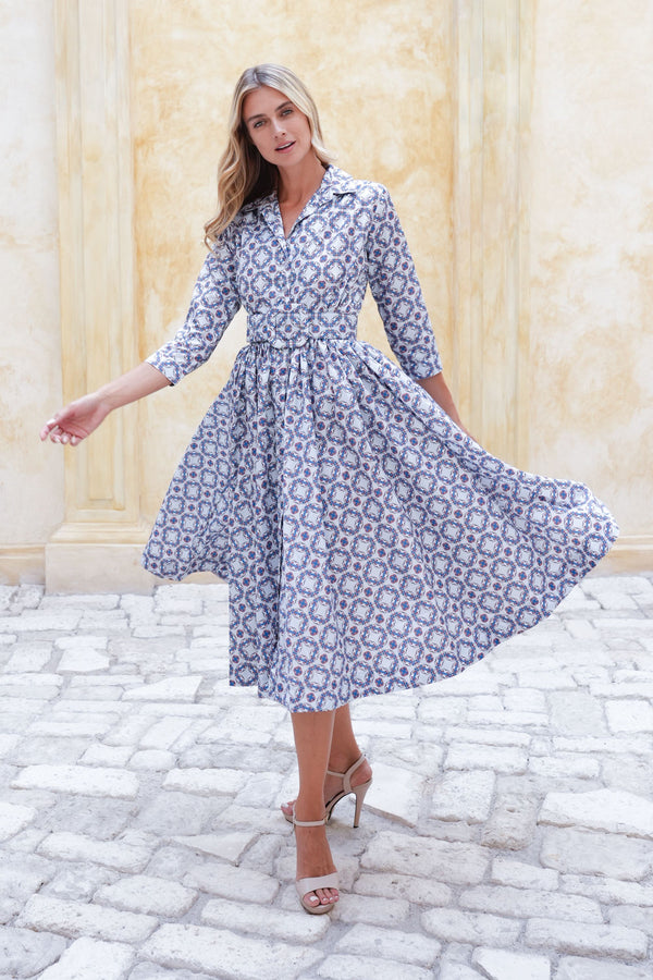 Terry Dress Shirt Collar 3/4 Sleeve Midi Plus Length Poliamide Taffta (Gotico)