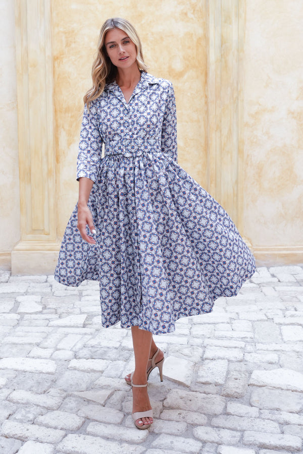 Terry Dress Shirt Collar 3/4 Sleeve Midi Plus Length Poliamide Taffta (Gotico)