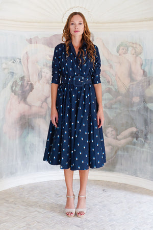 Terry Dress Shirt Collar 3/4 Sleeve Midi Plus Length Poliamide Taffta (Grading Dots)