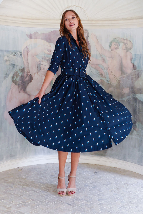 Terry Dress Shirt Collar 3/4 Sleeve Midi Plus Length Poliamide Taffta (Grading Dots)