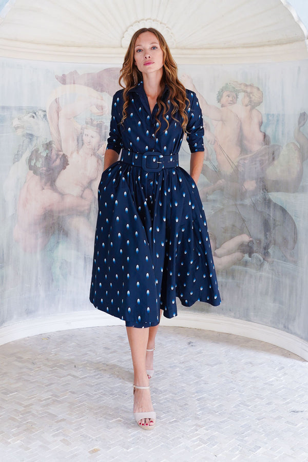 Terry Dress Shirt Collar 3/4 Sleeve Midi Plus Length Poliamide Taffta (Grading Dots)