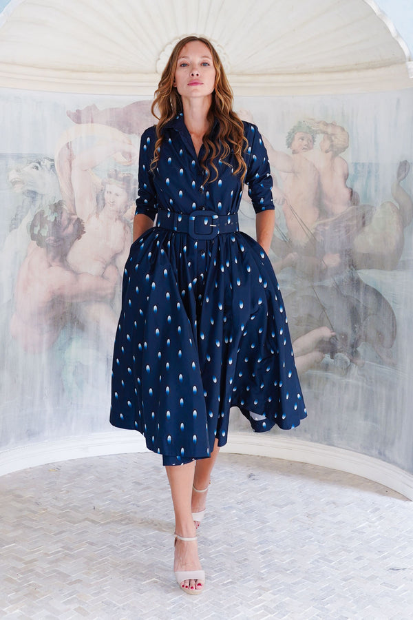 Terry Dress Shirt Collar 3/4 Sleeve Midi Plus Length Poliamide Taffta (Grading Dots)