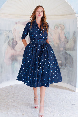 Terry Dress Shirt Collar 3/4 Sleeve Midi Plus Length Poliamide Taffta (Grading Dots)