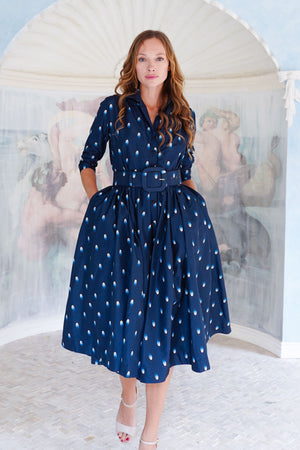 Terry Dress Shirt Collar 3/4 Sleeve Midi Plus Length Poliamide Taffta (Grading Dots)