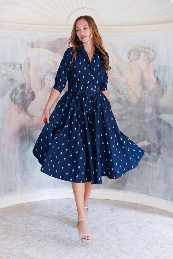 Terry Dress Shirt Collar 3/4 Sleeve Midi Plus Length Poliamide Taffta (Grading Dots)